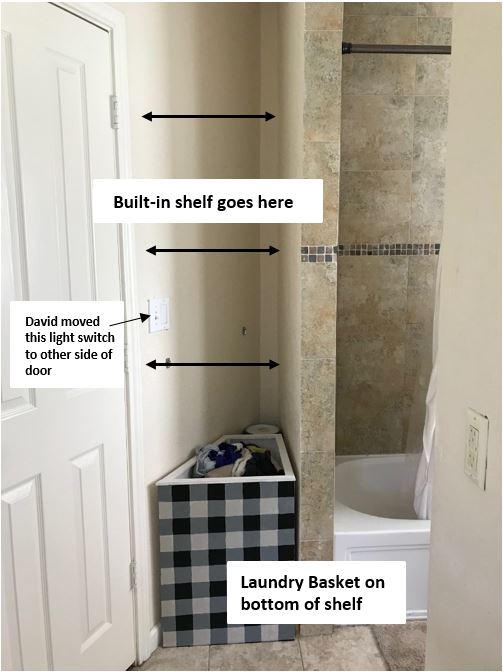 guest bathoom shelf, diy shelf, woodworking
