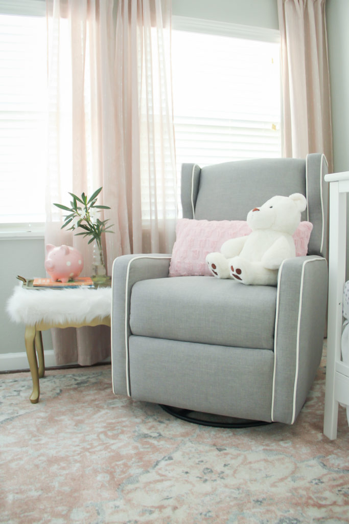 blush nursery, nursery ideas, dana moris, wayfair rug, blush rug, tapestry, floral wall, white crib, target bedding, girl nursery ideas, interior design